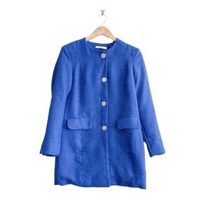 AVON Signature Collection Womens Woven Coat Jacket Button Pockets Blue Small